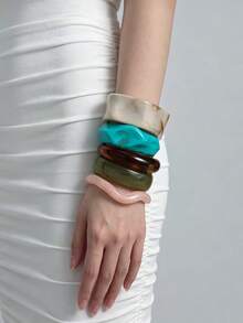 1-6 Piece New Ladies' Jewelry Bracelet Set, Featuring Marble-Colored Bracelets In Wave-Shaped Cherry Blossom Pink, Khaki, And Olive Green. Made From High-Quality Resin Material, Suitable For Daily Wear, Parties, And Vacations. It Can Also Be A Gift For Mom, Friends, And Family. - Multicolor - View 2