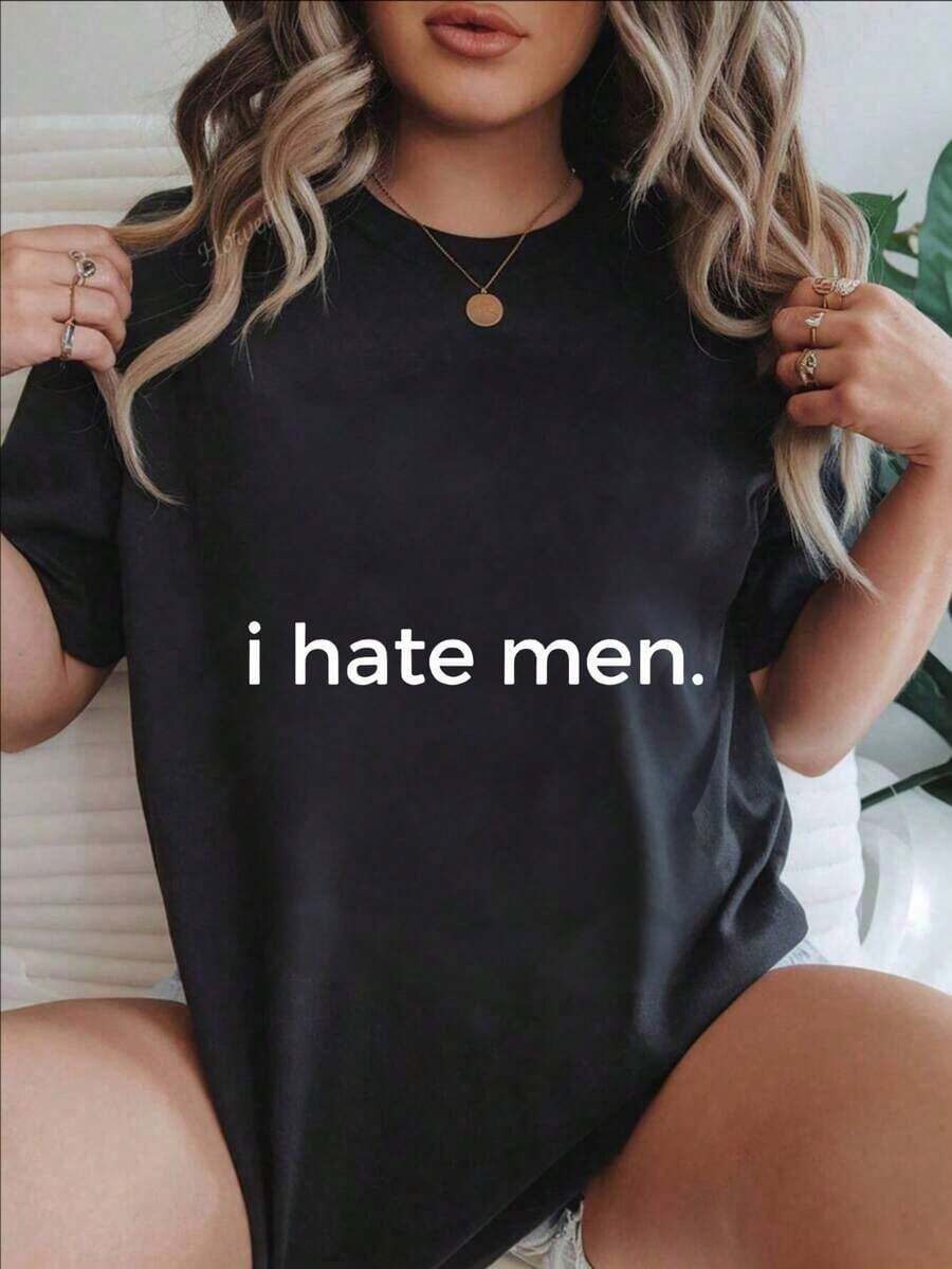 Women's Casual Short Sleeve T-Shirt - Summer Crew Neck T-Shirt "I Hate Men", Machine Washable, Ladies' T-Shirts, Casual Wear, Modern Style, Comfortable Fit
White - High Quality - 黑色 - 查看 1