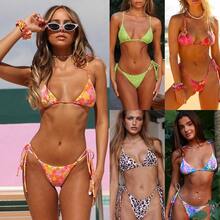Bikini sexy para mujer, traje de baño de dos piezas con estampado digital y tirantes ajustables, de corte ajustado. - Verde - Ver 2
