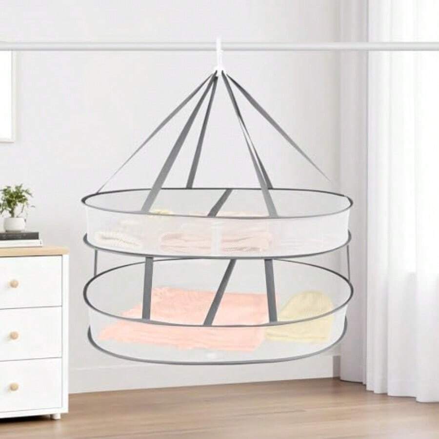 Flat Drying Net, Sweater Drying Net, Foldable, 2 Tier Structure, Clothes Drying Net, Flat Net, Prevents Clothes from Deforming, Knitted, Drying, Large Capacity, Windproof, Ventilation, Doesn't Lose Its Shape, Compact, Dried Persimmon Net, For Indoor and Outdoor Use, Laundry Insect Repellent, Stink Bug, Drying Net, Home Use, Hanging Hook Rectangular - 写真のように - チェックする 1
