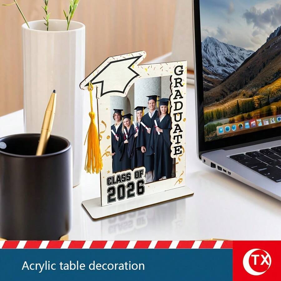 1/2 件装,2026 毕业季木质相框,带毕业帽,创意毕业纪念相框桌面装饰 - C - 查看 1