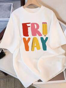 Women's Custom Pure Cotton Short-Sleeved T-Shirt, Exclusive Design, Printed, Minimalist Casual Style, New Summer Style, Loose Fit, Fitted Top For Students, Unisex Urban Vintage Style Cotton Loose Fit Round Neck Short-Sleeved T-Shirt For Women. - 白色 - 查看 7