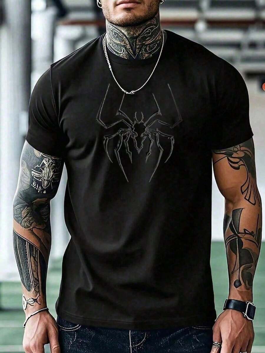 Camiseta de manga corta para hombre, de corte ajustado, transpirable y ligera, ideal para el verano, una opción perfecta para viajes informales y para hacer ejercicio. - Negro - Ver 1