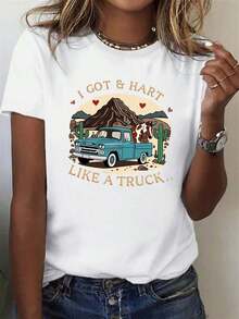 ropa de mujer Camiseta Vintage con Estampado de Camión y Cactus para Mujer - Diseño Retro del Desierto - Camiseta Suave y Transpirable - Top de Manga Corta de Corte Clásico para Fiestas Temáticas de Estilo Country Western, Atuendos Casuales de Uso Diario - Camiseta Ligera de Uso Diario, Ropa Urbana para Mujer, Camiseta para Mujer, Camiseta "Mama" para Mujer, Camiseta "Pumpkin" para Mujer, Ropa de Verano para Mujer, camisas de mujer - Blanco - Ver 5