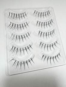5 Pairs Japanese Cartoon Pointed Transparent Invisible Lashes, Natural Sweet Fresh Soft Lightweight Faux Eyelashes, Suitable For Dates, Travel, Portable - Black - View 9