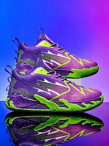 Zapatillas de baloncesto versátiles 2025, zapatos deportivos cómodos y antideslizantes para hombres, zapatos casuales con sonido de fricción, zapatos con suela gruesa para exteriores, zapatos elevadores para dominar la cancha de baloncesto y la pista de juego, (Patrón asimétrico) - Morado - Ver 2