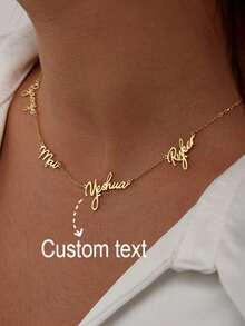Personalized Multi-Name Necklace, Custom 1-4 Name Stainless Steel Nameplate Necklace, Women's Necklace, Stainless Steel Jewelry, Delicate Multi-Name Pendant Necklace Gift, Exquisite Gold-Plated Family Name Necklace For Women, Summer Jewelry, Graduation Gift, Graduation Commemorative Accessory, Friendship Gift, 2026 Graduation - Multicolor - View 1