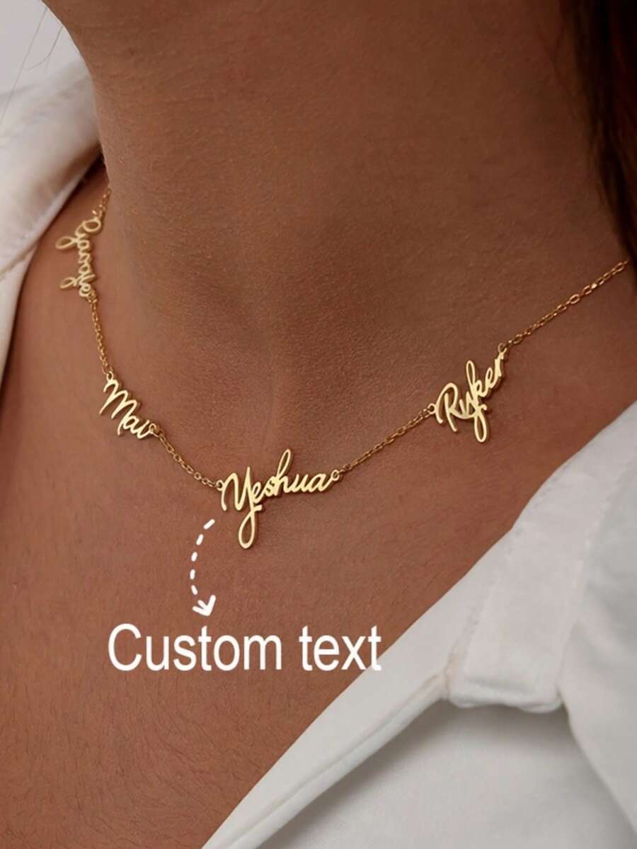 Personalized Multi-Name Necklace, Custom 1-4 Name Stainless Steel Nameplate Necklace, Women's Necklace, Stainless Steel Jewelry, Delicate Multi-Name Pendant Necklace Gift, Exquisite Gold-Plated Family Name Necklace For Women, Summer Jewelry, Graduation Gift, Graduation Commemorative Accessory, Friendship Gift, 2026 Graduation - Multicolor - View 1