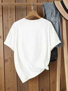 Camiseta holgada blanca de algodón puro para mujer, estampado gráfico vintage de tienda de segunda mano, dibujos animados de pollitos, patitos y setas, estilo lindo y caprichoso, top playeras de mujer para un verano dulce. - Blanco - Ver 3