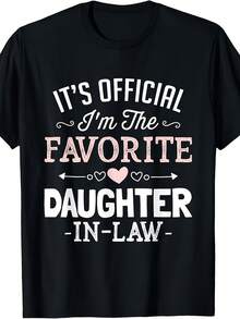 Camiseta oficialmente certificada "Soy tu esposa favorita" - Base negra con letras blancas y rosas, regalo familiar a juego, ropa para Navidad y Halloween, camiseta cómoda de cuello redondo, camiseta con diseño divertido para hijas, idea de regalo perfecta para cumpleaños y días festivos. - Negro - Ver 6