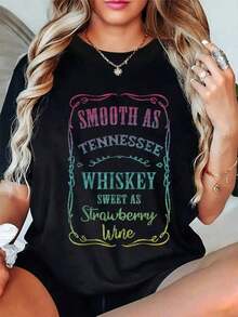 Camiseta Holgada Sencilla Mujer Estilo Moderno 100% Cotton Smooth As Tennessee Whiskey Funny Humour Tee Vacation T-Shirt Women's Men's Graphic Tee Crew Neck Classic Fashion Summer Vacation Tops Camiseta Mujer Estampado Gráfico  Verano 2026 - Negro - Ver 6