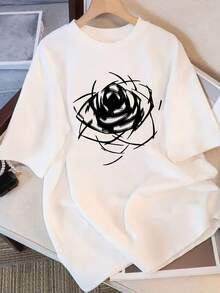 Camiseta de Color Sólido para Mujer 2026 - Corte Holgado, Cuello Redondo, Manga Corta, Camisa Casual Suave para Uso Diario, Estilo Básico Transpirable, Diseño Moderno, Tela Cómoda, Estilo Juvenil, Adecuada para Mujeres y Niñas. - Blanco - Ver 1