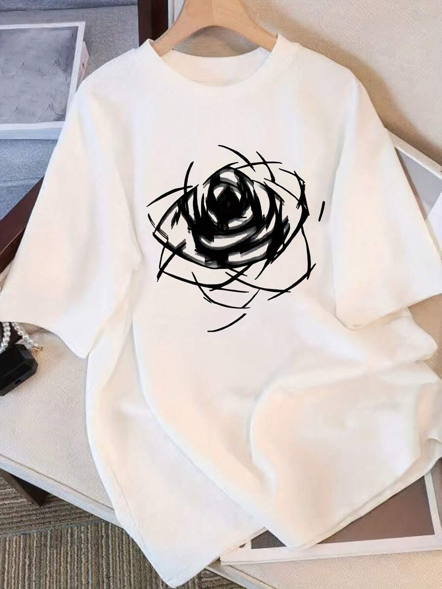 Camiseta de Color Sólido para Mujer 2026 - Corte Holgado, Cuello Redondo, Manga Corta, Camisa Casual Suave para Uso Diario, Estilo Básico Transpirable, Diseño Moderno, Tela Cómoda, Estilo Juvenil, Adecuada para Mujeres y Niñas. - Blanco - Ver 1