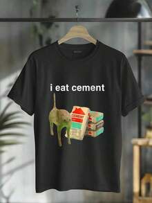 100% Algodón Camiseta con Estampado Gráfico "I Eat Cement Cursed Cat" Divertida, Extrañamente Específica, Estilo Dank Meme, para Hombre y Mujer, Cuello Redondo, Moda Clásica, Tops para Vacaciones de Verano - Negro - Ver 6