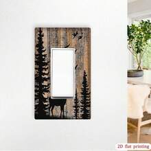 1 pieza Cubierta de placa de interruptor con diseño vintage de ciervo y pájaro en el bosque, protector de toma de pared para un solo/doble interruptor, de uso en múltiples escenarios - Multicolor - Ver 4