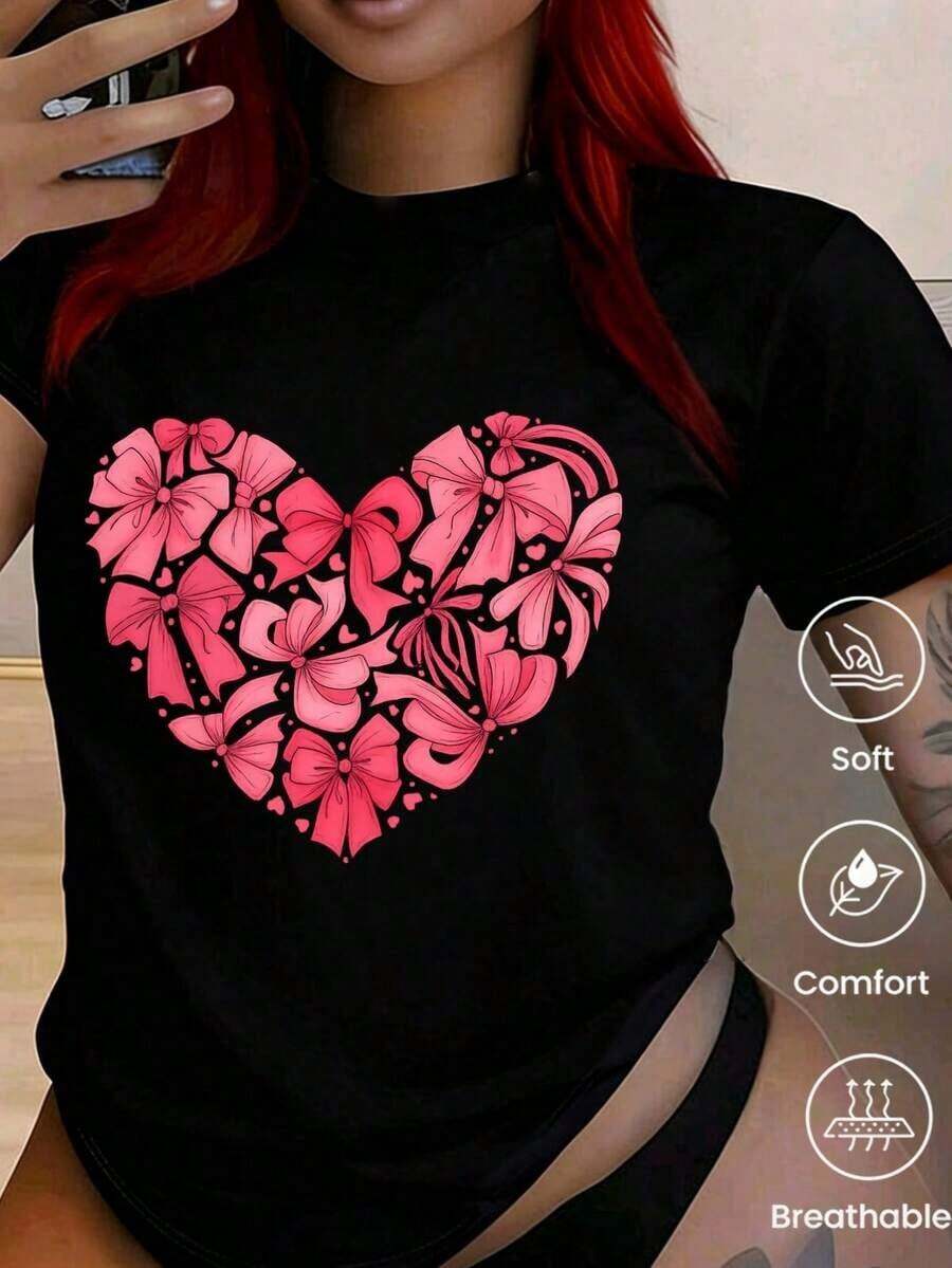 Camiseta de cuello redondo y mangas cortas de ropa fashion, fabricada en México, para la temporada primavera-verano 2025. Con estampado de dibujos animados, es un modelo de pareja, apta para usar tanto por dentro como por fuera, ideal para oficina y estilo casual, diseñada para hombres y mujeres, en unidad individual. - Negro - Ver 1