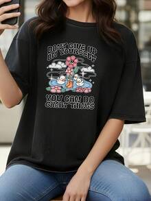 Camiseta casual vintage cómoda y lavada para mujer, camiseta de manga corta con cuello redondo,% algodón lavado y versátil para hombre, adecuada para uso diario y atuendos de, estilo unisex. - Negro - Ver 7