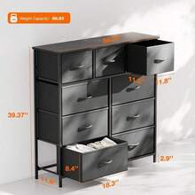 Fabric Storage Dresser With 9 Drawers, Steel Frame And Wooden Top For Bedroom, Closet And Entryway - Grey - View 5
