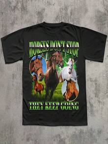 "?No pares, seguirán adelante!" Camiseta con temática de caballos, camiseta divertida con temática de caballos, un regalo para amantes de los caballos, camiseta de talla peque?a, camiseta con emojis, camiseta original. - Negro - Ver 1