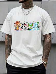 Camiseta de manga corta para hombre de  con estampado 'PAPA' integrado con personajes de la película . Perfecta para primavera y verano, esta versátil camiseta es lavable a máquina y está disponible en múltiples colores - Camiseta unisex de algodón suelto de manga corta y cuello redondo estilo vintage urbano. blusas.blusas casuales para dama. - Blanco - Ver 7