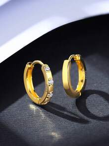 1 par de pendientes de aro geométricos redondos de lujo con diamante de imitación de plata esterlina S925, diseño de nicho coreano con estilo indiferente elegante para uso diario - Cultivo de orificio para la oreja, pendientes versátiles y elegantes personalizados para mujeres - redondo - Ver 4