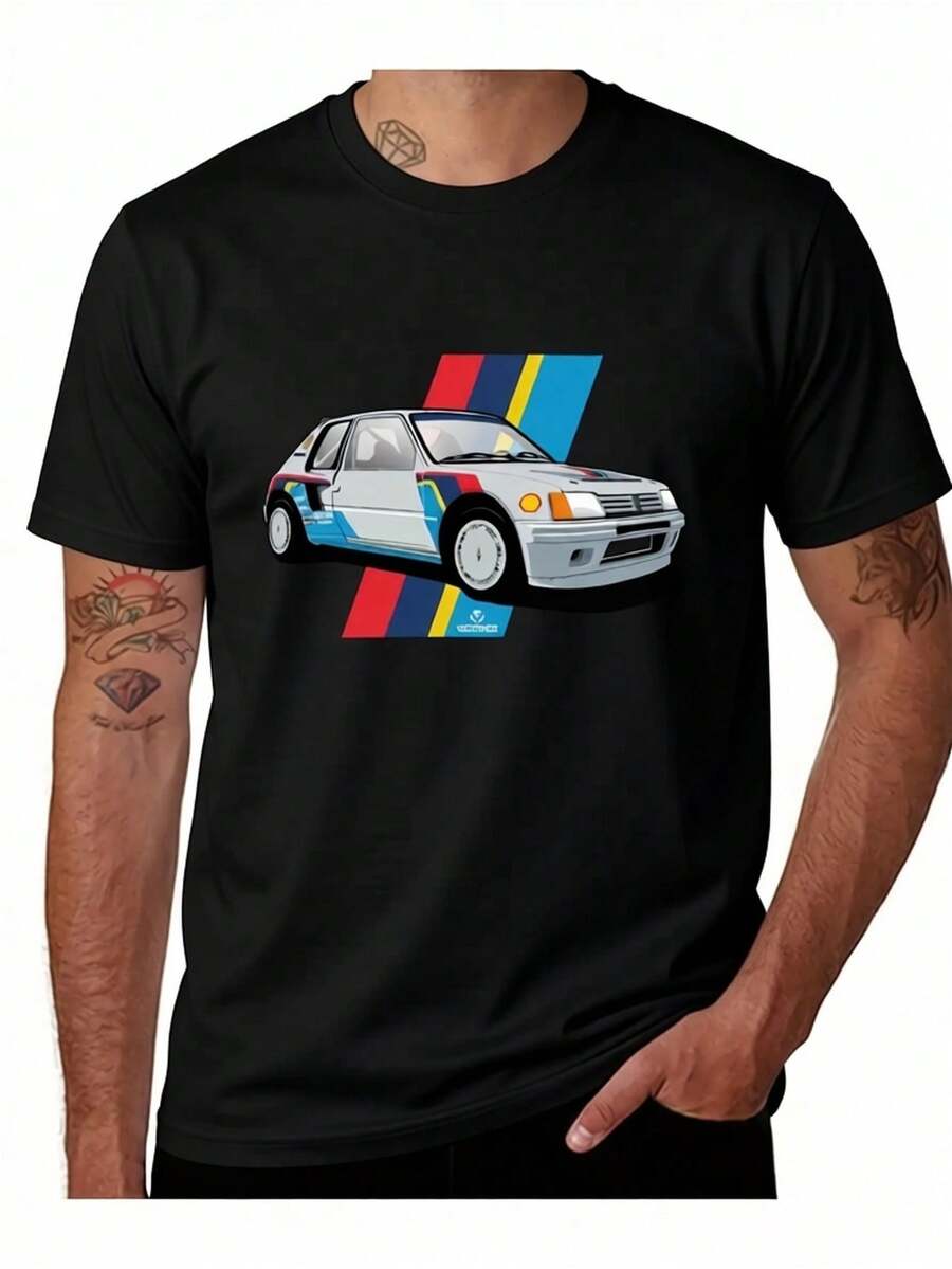 -Men's Vintage 205 T16 Rally Car Shirt | French Retro Style Casual Racing Tee With Loose Fit For Rally Fans, All Seasons (Black, Iconic 80s/90s Rally Design) - Vintage T-Shirt, Men's T-Shirt, Christmas, Funny T-Shirt, Loose And Comfortable. - Back - View 1