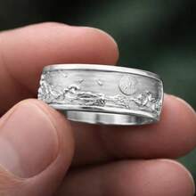 Bold Yellow Relief Landscape Circle Geometric Ring For Men And Women, Daily Commute Gift Jewelry - White - View 9