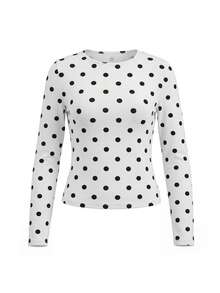 Polka Dot Tops For Women Y2K Long Short Sleeve Tee Crop Top Vintage Cute Slim Fit Crew Neck Shirt Going Out Streetwear - 白色 - 查看 3