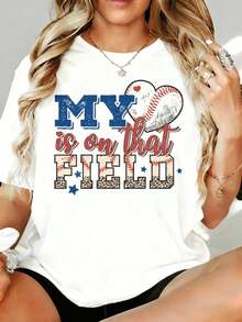 Mi Corazón Está En Ese Campo, Camiseta de Mujer para Amantes del Béisbol, 180g, para Ocio en Casa y al Aire Libre, Regalo para el Día de San Valentín o Fiestas - Blanco - Ver 7
