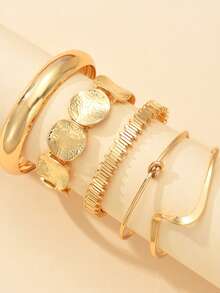 6pcs/5pcs/1pc Vintage Exaggerated Luxurious Casual Geometric Design Metal & Resin Bangle Bracelet Set, Elastic Bracelet Suit For Women Daily Wear, 2026 New Arrival - Gold - View 7