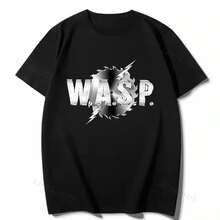 Camiseta de cuello redondo y manga corta de estilo retro, camiseta gráfica de la banda de heavy metal Wasps, ropa, camiseta gótica - Negro - Ver 2