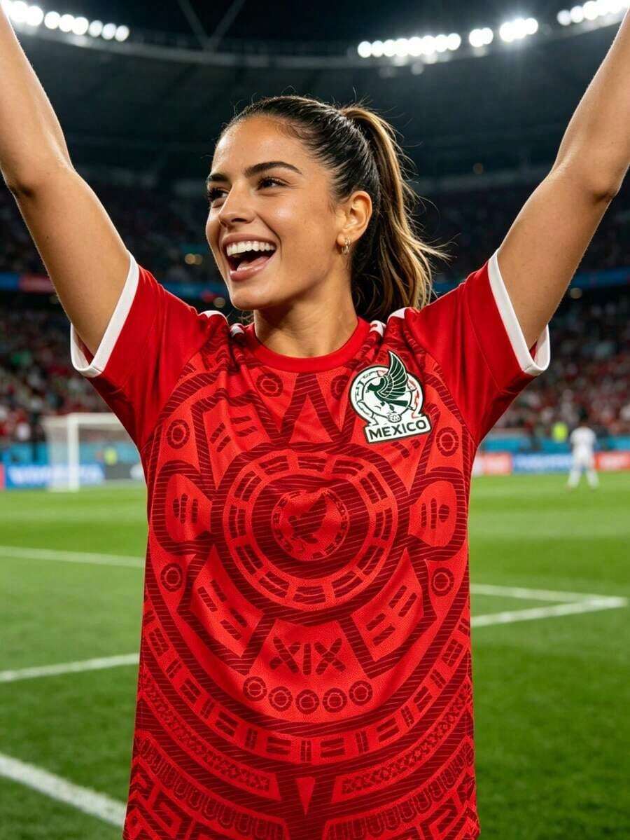 Camiseta de mujer de manga corta con cuello redondo en contraste, ajuste entallado, diseño deportivo con estampado de México y patrón gráfico, estilo casual deportivo, ideal para verano,Moda y camisetas premium