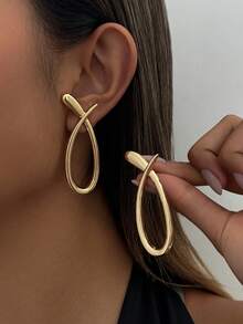 1 Pair Minimalist Teardrop Earrings, Thick Gold Teardrop Stud Earrings, Oval Earrings, Elegant & Fashionable Lightweight Delicate Jewelry For Women, Suitable For Daily Wear, Various Party Occasions, Holiday Gifts - Water Drop Hollow Earrings - View 10