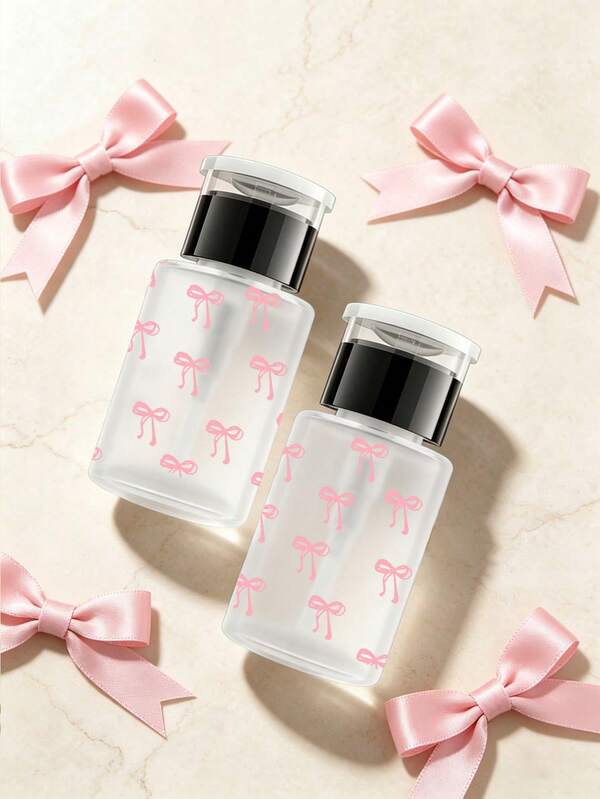 Bow Pattern Transparent Pet Refillable Travel Bottle, Makeup Remover Dispenser Bottle With Portable Pump Head, Suitable For Nail Polish Remover, Toner And Makeup Remover, Dome Design, Reusable, Makeup Remover Bottle, Travel Essential