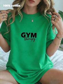 Playera Gráfica Casual JuveniGym Therapy - Camiseta Casual de Cuello Redondo 100% Algodón, Suave y Transpirable, Corte Relajado, Top de Verano - Perfecta para Entrenamientos, Fitness, Amantes del Gimnasio, Uso Diario. Estilo Retro Pop de los 90 para Todos los Géneros. - Verde - Ver 6