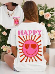 100% Cotton Pattern Printed Short Sleeve Round Neck T-Shirt Summer Tops - White - View 1