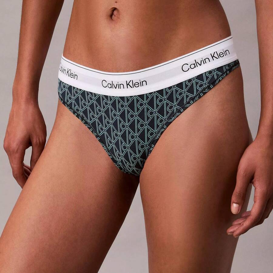 Calvin Klein Calvinklein Icon Cotton Modal Thong Underwear Women Panties 100% Cotton Fully Lined Gusset QF8518 - Stratified Sea - 查看 1