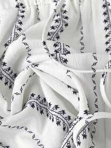 Conjunto de camisa y pantalones cortos de protección solar con estilo bohemio, conjunto de 2 piezas para mujer en verano - Blanco - Ver 5