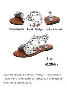 1 Pair Fashionable White Retro Polka Dot Women's Sandals, Elegant Bow And Criss-Cross Strap Design, Comfortable And Versatile, Suitable For Various Occasions - White Polka Dots 2 - View 6