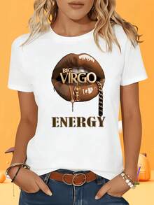 Camiseta de manga corta para mujer, blanca y negra, camiseta de manga corta para damas, camiseta con estampado de energía de la Virgo, camiseta gráfica de moda para mujer, top con signo zodiacal, ropa casual, regalo para vacaciones, ocio, fiestas al aire libre. - Blanco - Ver 2