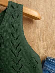 Ropa de punto casual de mujer de cuello en V sin mangas - Verde militar - Ver 5