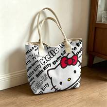 Miniso 三丽鸥Hello Kitty涂鸦风格帆布手提包，白色单肩包，日常使用 - 粉色 - 查看 2
