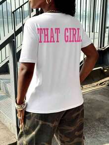 FASHIOGIRL Camiseta Ajustada para Mujer con Estampado de Letras, Camisetas Gráficas, Tops para Mujer - Blanco - Ver 6