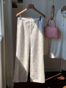 Pantalones casuales de mujer con cintura con cordón acanalado, para primavera/otoño - Rosa - Ver 4