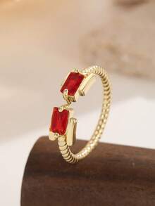 Nhẫn hở mạ vàng 18K hình trái tim đỏ và hoa hồng đính đá Cubic Zirconia, nhẫn đeo ngón tay có thể điều chỉnh kích thước, trang sức ngọt ngào lãng mạn dành cho phụ nữ. - Nhiều màu - Xem 23