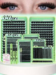 320/384/448簇可重复使用高容量多规格3D仿貂毛假睫毛,眼尾延长,猫眼妆,日韩系列,与偶像睫毛相同,单簇睫毛,睫毛,包含化妆工具胶水、封口贴、镊子、刷子,适合初学者使用,日常通勤妆容,适合各种眼型,各种妆容,度假,夏季必备,旅行,节日,婚礼,万圣节,圣诞节。 - 彩色 - 查看 2