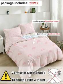 2/3pcs Set Pink Rainbow Pattern Kids Bedding Set, Cute Heart & Rainbow Print Duvet Cover Pillowcase Combo, Soft Reversible Rainbow Striped Bed Set (Fits Twin/Full/Queen), Suitable For Children, Teens, Adult Women Bedroom - Multicolor - View 3