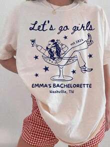 Premium 1pc Let's Go Girls, Personalized Western Style Bachelorette Party T-Shirt, Cowgirl Bride T-Shirt, Nashville Bach Custom T-Shirts, Matching Country Bridal Outfit, Personalized Gift For Valentine's Day/Engagement/Wedding/Holidays/Everyday Life, - 白色 - 查看 8