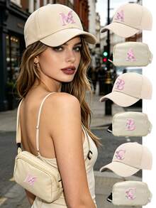 1Set-Women's Printed Baseball Cap&Crossbody Bag Set,Hat For Sunscreen,Bag For Phone And Belongings,Suitable For Travel,Outdoor Sports - Beige - View 1