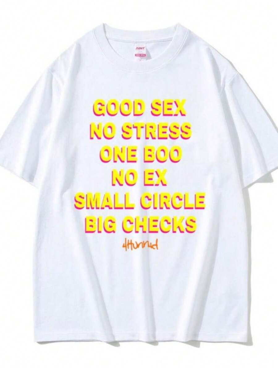 Women's T-Shirts Funny Good Sexs No Stress One Boo No Ex Small Circle Big Checks T Shirts Men Women Casual Loose Y2k Tees Male Hip Hop T-Shirts - 白色 - 查看 1